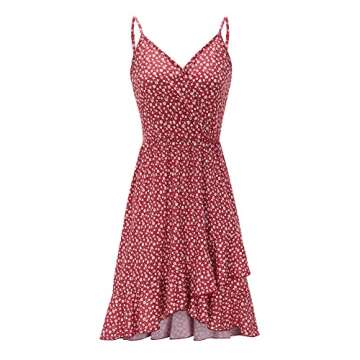 ULTRANICE Women Summer Dress Spring 2025 Sundress Casual Pink Floral Flowy Wrap Beach Clothes Beach Wedding Guest Vacation Outfits Midi V Neck Spaghetti Strap Dresses(Pink White Floral,L)
