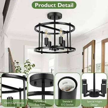 Farmhouse Semi Flush Mount Ceiling Light Fixture