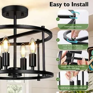 Farmhouse Semi Flush Mount Ceiling Light Fixture