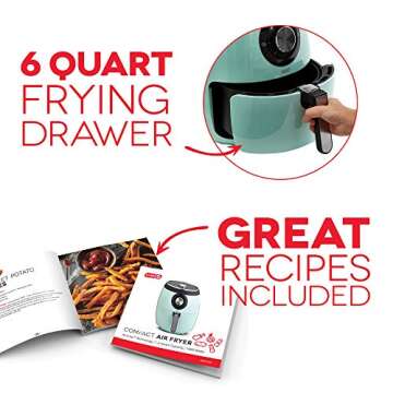 Dash DFAF455GBAQ01 Deluxe Electric Air Fryer + Oven Cooker, 6 Quart, 6 qt, Aqua & DFAF450UP1 Air Fryer, Deluxe, Accessory Bundle