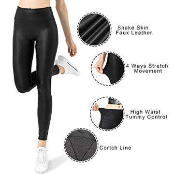 Retro Gong Faux Leather Leggings High Waisted Stretch