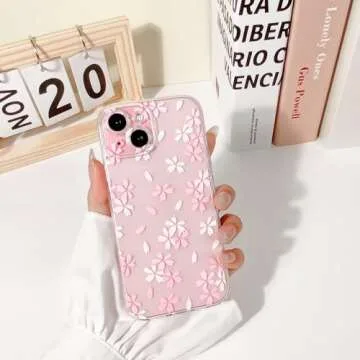 Lovmooful Compatible for iPhone 15 Case Cute Clear Flower Floral Design for Girls Women Soft TPU Shockproof Protective Girly for iPhone 15-White Pink Floral