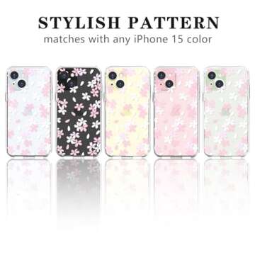 Lovmooful Compatible for iPhone 15 Case Cute Clear Flower Floral Design for Girls Women Soft TPU Shockproof Protective Girly for iPhone 15-White Pink Floral