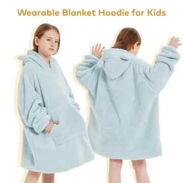 TUOTGOYEZ Wearable Blanket Hoodie for kids, Cozy Hoodie Blanket Gift for Girls and Boys, Soft Coral ...