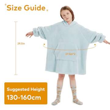 TUOTGOYEZ Wearable Blanket Hoodie for kids, Cozy Hoodie Blanket Gift for Girls and Boys, Soft Coral Fleece Sweatshirt Blanket with Hood Sleeves and Pocket (BLUE, KIDS)