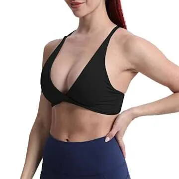 Aoxjox Women's Workout Sports Bras Fitness Backless Padded Sienna Low Impact Bra Yoga Crop Tank Top (Black, X-Small)