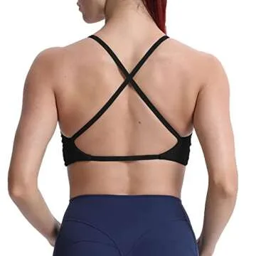 Aoxjox Women's Workout Sports Bras Fitness Backless Padded Sienna Low Impact Bra Yoga Crop Tank Top (Black, X-Small)