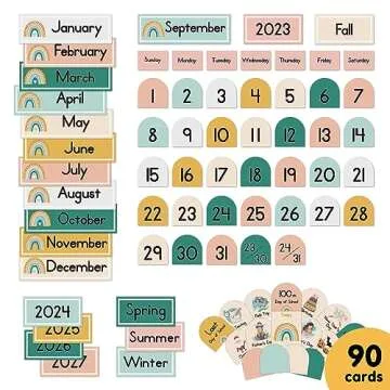 Eamay Boho Calendar Pocket Chart - 90 Colorful Cards for Kids Education