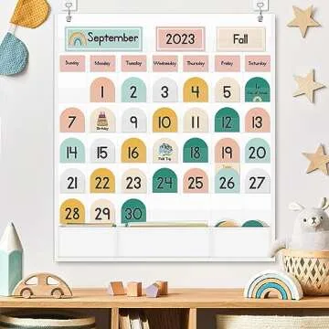 Eamay Boho Classroom Calendar Pocket Chart for Kids Learning