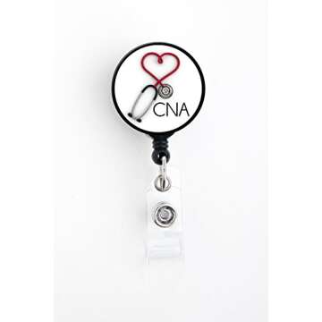 CNA Heart Stethoscope - Retractable Badge Reel with Swivel Clip and Extra-Long 34 inch Cord - Badge ...