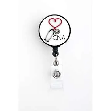 CNA Heart Stethoscope Retractable Badge Reel - Extra Long 34" Cord with Swivel Clip