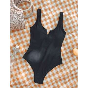 MELYUM One Piece Swimsuits for Women Cheeky High Cut Tummy Control Bathing Suits Low Back V Neck Swimwear Black