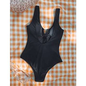MELYUM One Piece Swimsuits for Women Cheeky High Cut Tummy Control Bathing Suits Low Back V Neck Swimwear Black