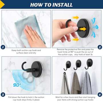 MOTAIPEAK Suction Cup Hooks for Shower, Shower Hooks for Inside Shower,Mounting on Glass Shower Doors, Tile, Mirrors, Metals,Hooks for Hanging Towels, Robe, Loofah, Jackets-Black(2 Pack)