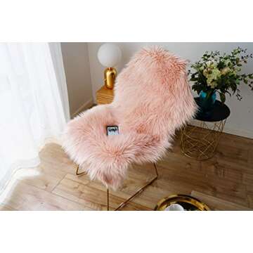 Faux Fur Sheepskin Rug,Fluffy Chair Seat Cover Floor Mat Carpet Area Rugs for Living Room - 2 ft x 3 ft, Pink