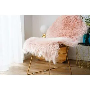 Faux Fur Sheepskin Rug,Fluffy Chair Seat Cover Floor Mat Carpet Area Rugs for Living Room - 2 ft x 3 ft, Pink