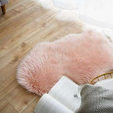Faux Fur Sheepskin Rug,Fluffy Chair Seat Cover Floor Mat Carpet Area Rugs for Living Room - 2 ft x 3 ft, Pink