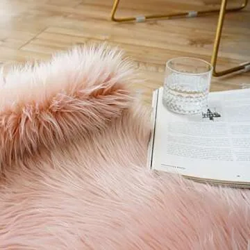Faux Fur Sheepskin Rug,Fluffy Chair Seat Cover Floor Mat Carpet Area Rugs for Living Room - 2 ft x 3 ft, Pink