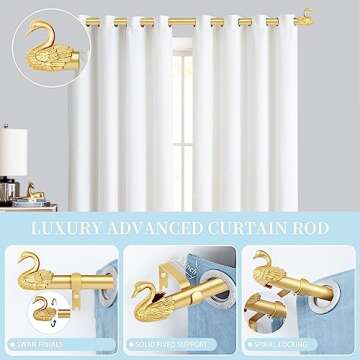 TANGWIN Gold Curtain Rods for Windows 72 to 144 In(6-12ft),1 Inch Adjustable Long Curtain Rod,Heavy ...