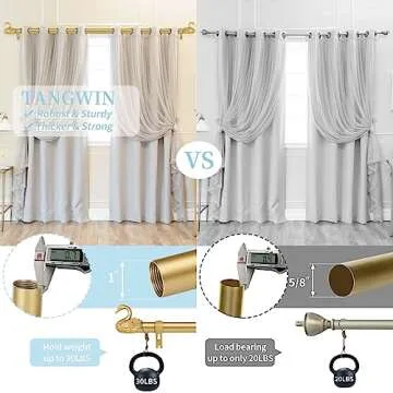TANGWIN Gold Curtain Rods for Windows 72 to 144 In(6-12ft),1 Inch Adjustable Long Curtain Rod,Heavy Duty Curtain Rods,Decorative Swan Finials Drapery Rods,Single Window Curtain Rod 72-144",Brass Gold