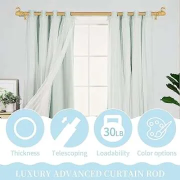 TANGWIN Gold Curtain Rods for Windows 72 to 144 In(6-12ft),1 Inch Adjustable Long Curtain Rod,Heavy Duty Curtain Rods,Decorative Swan Finials Drapery Rods,Single Window Curtain Rod 72-144",Brass Gold
