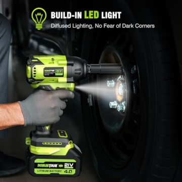 Robustrue 406Ft-lbs Cordless Impact Wrench with 2 Batteries