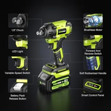 Robustrue 406Ft-lbs Cordless Impact Wrench with 2 Batteries