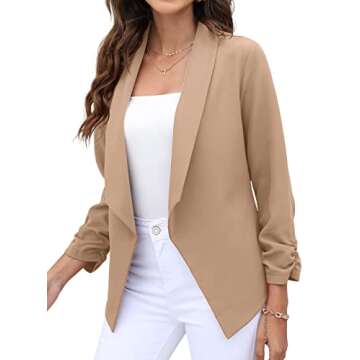 GRECERELLE Women's Office Blazer Jackets Long Sleeve Open Front Cardigan Casual Cropped Blazer Work for Women Khaki-10
