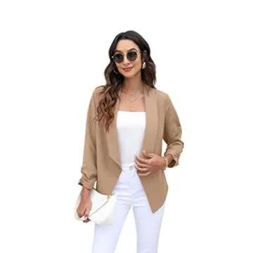 GRECERELLE Women's Office Blazer Jackets Long Sleeve Open Front Cardigan Casual Cropped Blazer Work for Women Khaki-10