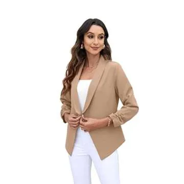 GRECERELLE Women's Office Blazer Jackets Long Sleeve Open Front Cardigan Casual Cropped Blazer Work for Women Khaki-10