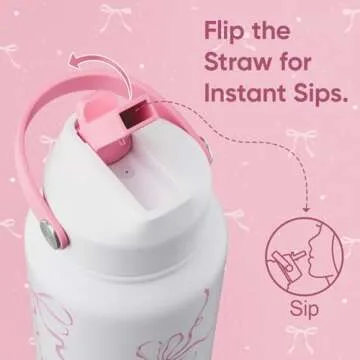 Coquette Aesthetic: Ready for Spring - Gift Pink/Blue Bow Water Bottle, for Girls Women Friends, 32 oz Insulated, 2 Pcs