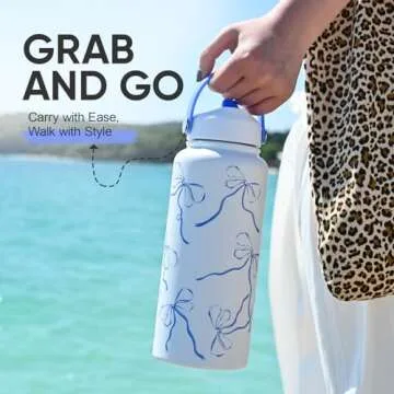 Coquette Aesthetic: Ready for Spring - Gift Pink/Blue Bow Water Bottle, for Girls Women Friends, 32 oz Insulated, 2 Pcs