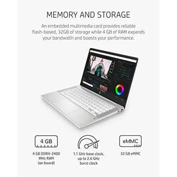 HP Chromebook 14 Laptop, Intel Celeron N4000 Processor, 4 GB RAM, 32 GB eMMC, 14” HD Display, Chrome, Lightweight Computer with Webcam and Dual Mics, Home, School, Music, Movies (14a-na0021nr, 2021)