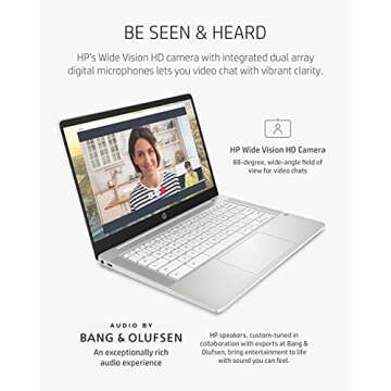 HP Chromebook 14 Laptop, Intel Celeron N4000 Processor, 4 GB RAM, 32 GB eMMC, 14” HD Display, Chrome, Lightweight Computer with Webcam and Dual Mics, Home, School, Music, Movies (14a-na0021nr, 2021)