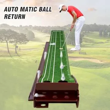 PGM Indoor Golf Putting Mat with Auto Ball Return – Crystal Velvet Putting Green with Distance Markers – Foldable Golf Mat for Home, Office, and Outdoor Practice – Perfect Golf Gift
