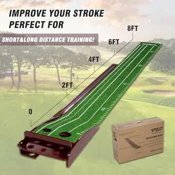 PGM Indoor Golf Putting Mat with Auto Ball Return – Crystal Velvet Putting Green with Distance Markers – Foldable Golf Mat for Home, Office, and Outdoor Practice – Perfect Golf Gift