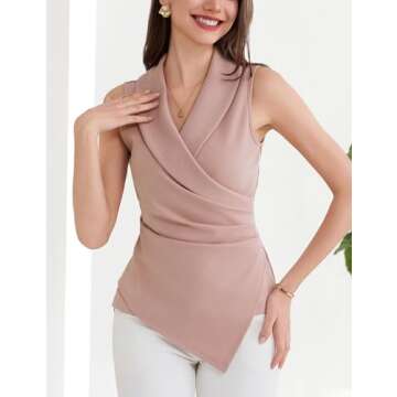 GRACE KARIN Women's 2024 Office Work Tops Wrap V Neck Sleeveless Work Business Blouse Solid Dressy C...