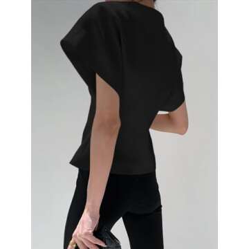 Cicy Bell Womens Trendy V Neck Tops Shirts Short Sleeve Button Down Slim Waist Summer Blouses Black