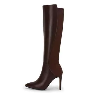 Rilista Women's Knee High Stiletto Boots - Dark Brown, Size 10