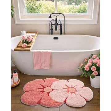LUMI Flower Bath Rug, Funny Floral Bath Mat, Soft Plush Fluffy Red Rug, Absorbent, Non-Slip for Bathroom, Kitchen Sink, Bedroom, Kid's Bedroom, and Living Room, 20"x32", Bliss Pink