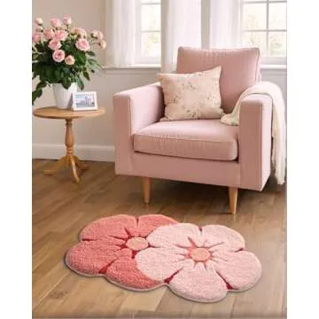 LUMI Flower Bath Rug, Funny Floral Bath Mat, Soft Plush Fluffy Red Rug, Absorbent, Non-Slip for Bathroom, Kitchen Sink, Bedroom, Kid's Bedroom, and Living Room, 20"x32", Bliss Pink