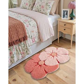 LUMI Flower Bath Rug, Funny Floral Bath Mat, Soft Plush Fluffy Red Rug, Absorbent, Non-Slip for Bathroom, Kitchen Sink, Bedroom, Kid's Bedroom, and Living Room, 20"x32", Bliss Pink