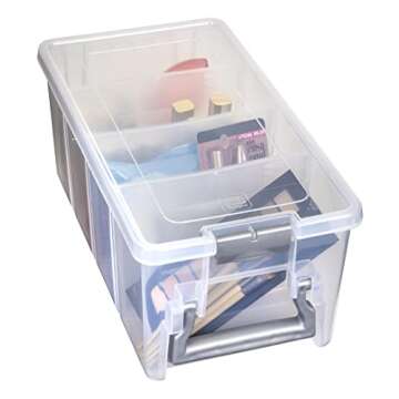 AB Designs 6925ABD Semi Satchel with Removable Dividers, Stackable Home Storage Organization Container, Clear with Sliver Latches and Handle