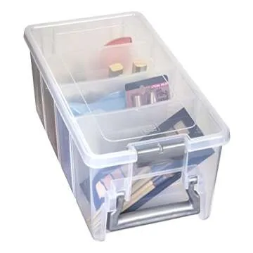 AB Designs 6925ABD Semi Satchel with Removable Dividers, Stackable Home Storage Organization Container, Clear with Sliver Latches and Handle