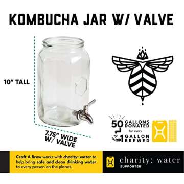 Craft A Brew - Kombucha Jar with Dispensing Valve - For Kombucha Fermentation - Includes Custom Cloth Cover- Proprietary Design