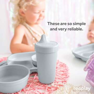 Re-Play Made in USA 10 Oz. Sippy Cups for Toddlers, Pack of 4 - Reusable Spill Proof Cups for Kids, Dishwasher/Microwave Safe - Hard Spout Sippy Cups for Toddlers 3.13" x 6.25", Meadow