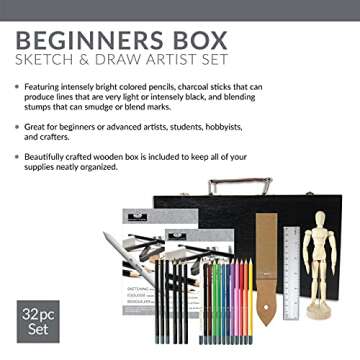 Royal Brush Essentials Art Sketching and Drawing Artist Set for Beginners, Multicolor, 32 Pieces (1 Pack)