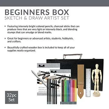 Royal Brush Essentials Art Sketching and Drawing Artist Set for Beginners, Multicolor, 32 Pieces (1 Pack)