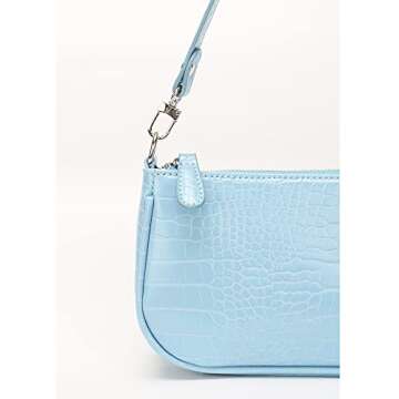 Small Handbag for Women Crocodile Effect Bag Retro Faux Leather Classic Clutch Shoulder Purse (Blue)