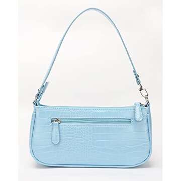 Small Handbag for Women Crocodile Effect Bag Retro Faux Leather Classic Clutch Shoulder Purse (Blue)